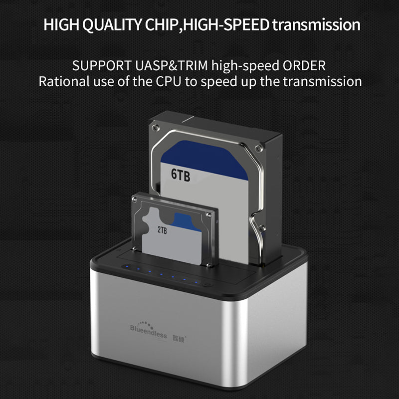 BLUEENDLESS HD07A Dual-Tray Offline Duplicate Hard Drive Dock USB3.0 High-Speed Transmission Adapter BLUEENDLESS HD07A Dual-Tray Offline Duplicate Hard Drive Dock USB3.0 High-Speed Transmission Adapter